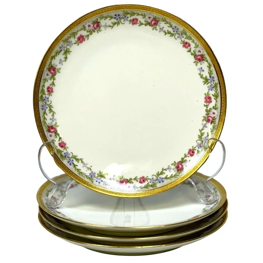 Antique Limoges U.C. (Union Ceramique) France Rose Gold Rim Dessert Plates-Set 4